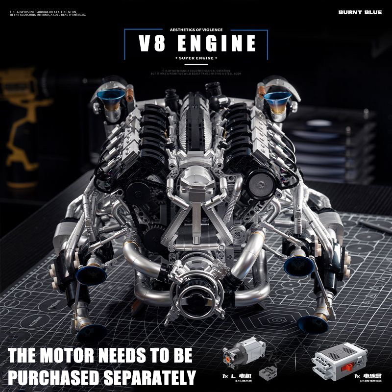 Model Kit V8 Engine - Zestaw klocków konstrukcyjnych MOC Supercar V8